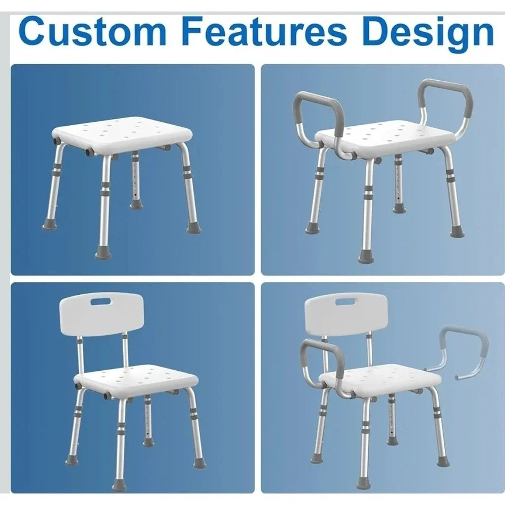 Shower/Bath Chair‎ Adjustable Height w/ Backrest & Armrests, White/Gray